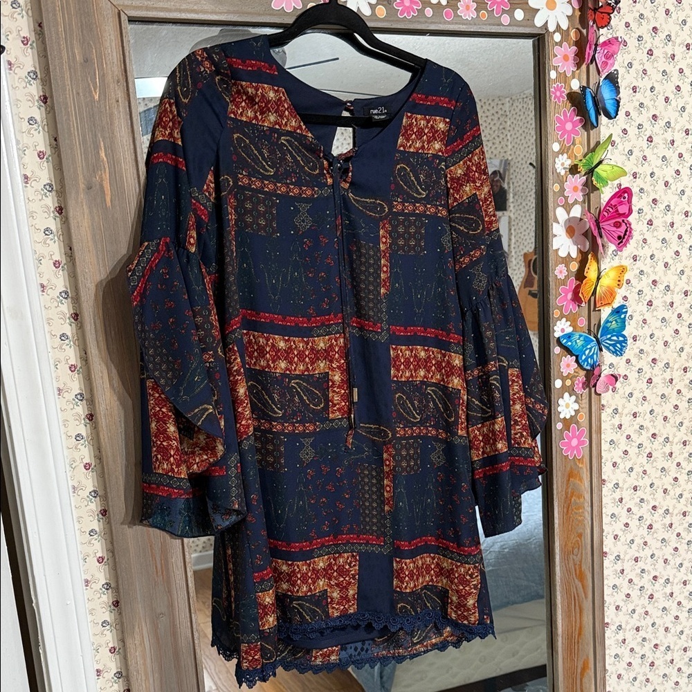 Rue21 Navy and Red Patchwork Mini Dress